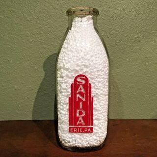 Sanida Dairy Red Pyro Double Sided Square Quart Milk Bottle - Erie,  Pa.