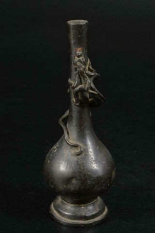 U6815: Japanese Old Copper Beast Sculpture Flower Bud Vase/craned Neck/sorori