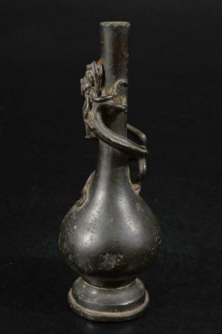 U6815: Japanese Old Copper Beast sculpture FLOWER BUD VASE/craned neck/Sorori 3
