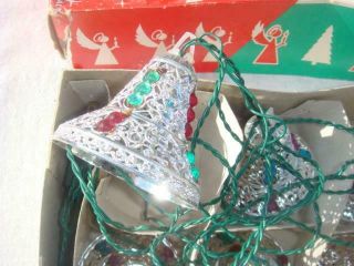 Vintage Italy Christmas Jeweled Silver Bell Lights W/box Pretty - - Lqqk