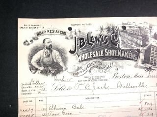Lewis Shoe Maker Graphic Letterhead Boston Mass 1897 Portrait & Factory