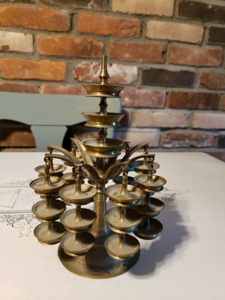 Vintage Unique Tiered Brass Bronze Oil Lamp Indian Pooja Arathi Diya Home