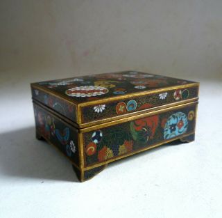 Antique Japanese Cloisonne Enamel Box.  Very Fine Quality.  Meiji Era.  Bronze