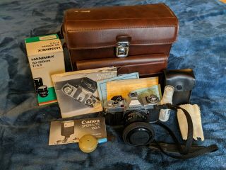 Vintage Canon Av - 1 35mm Film Camera W/ 2 Lenses Flash Strap Bag & More