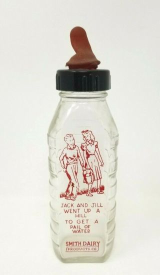 Vintage Smith Dairy Baby Milk Bottle Red Lettering Jack And Jill Orrville Ohio