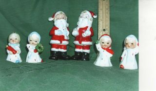Vintage: 3 Pairs Christmas Salt And Pepper Shakers,  Santa Claus,  Girls,  Winter
