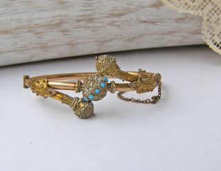 Vintage Victorian Etruscan Revival Turquoise Gold Filled Bangle Bracelet Small