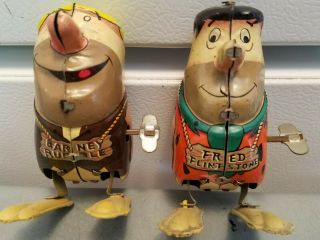 Vintage Metal Toy Flintstones Mechanical Wind Up Hopping Fred & Barney Figure