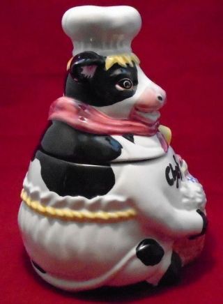 Sunshine Ceramic Holstein Dairy Cow Chef w Chicken Cookie Jar 1955 - CUTE 2