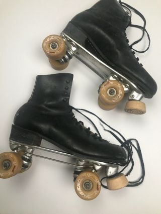 Vintage Black Leather Riedell Roller Skates Size 11 Bones Wheels