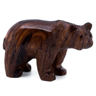 Unique Hand Carved Ironwood Black Bear Figurine Wood Carving 5.  5 " Long