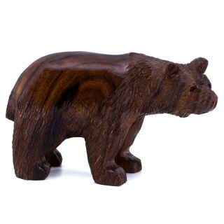 Unique Hand Carved Ironwood Black Bear Figurine Wood Carving 5.  5 