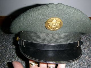 Vintage Us Army Green Dress Cap/hat With Black Visor Eagle Insignia 7 1/4