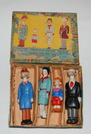 Vintage Andy Gump Family Box Set Comic Character Japanese Bisque Figures 1930 