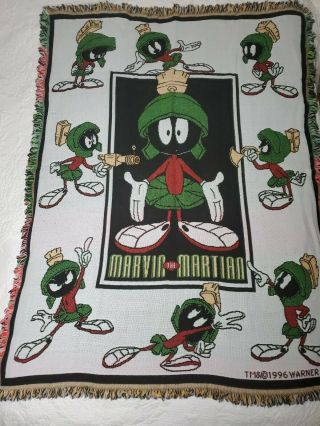 1996 Vintage Marvin The Martian Throw Blanket Warner Bros Looney Tunes 40x52