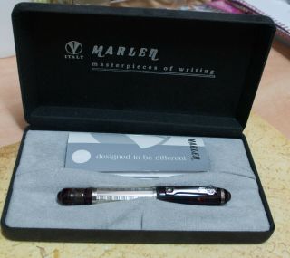 Marlen 21 Fountain Pen,  Sterling Silver/grey - Red Transparent Resin,  18k M Nib