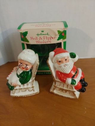 Vintage Christmas Salt And Pepper Shakers Santa & Mrs.  Claus In Rocking Chairs