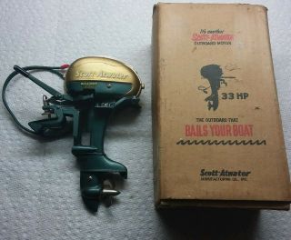 Vintage Scott - Atwater Outboard Motor & Box Fo Rc Boat K&o Toy Almost Runs
