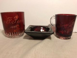 Worlds Fair Souvenir Ruby Glass Cups And Ashtray 1893 And 1897 And 1982