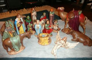 Vintage Holland Mold Nativity Scene Hand Painted Full 18 Piece Set Great Shape