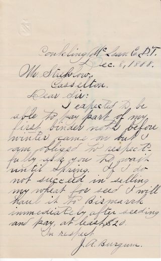 1888 Conkling Dakota Territory Letter.
