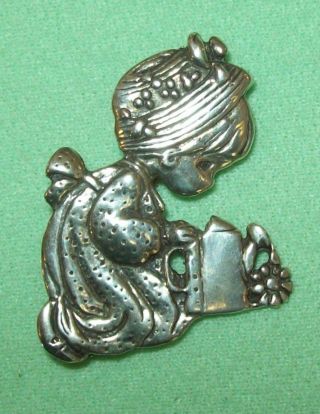 Vintage Precious Moments Sterling Silver Brooch Pin Girl Watering Flowers Cute