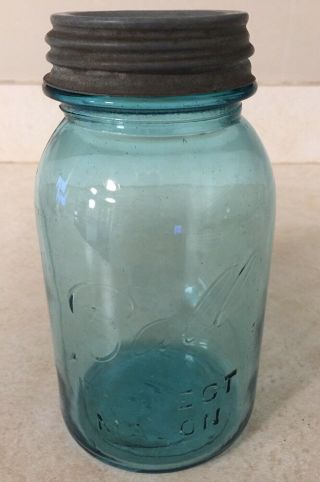 Vintage Ball Blue Glass Perfect Mason 1923 - 1933 Era 13 Quart Jar With Zinc Lid