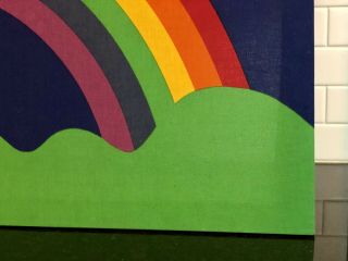 vtg 1970s ' SATEENSAARI ' TAMPELLA - FINLAND RAINBOW Fabric Wall Art FRAMED PANEL 2