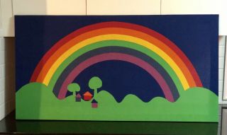 vtg 1970s ' SATEENSAARI ' TAMPELLA - FINLAND RAINBOW Fabric Wall Art FRAMED PANEL 3