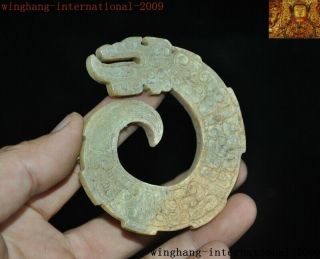 Chinese Natural Hetian Old jade Hand - carved Dragon jade Bi Yupei amulet Pendant 2