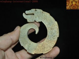 Chinese Natural Hetian Old jade Hand - carved Dragon jade Bi Yupei amulet Pendant 3