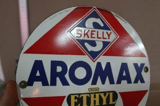 SKELLY AROMAX ETHYL GASOLINE PORCELAIN SIGN GAS OIL CAR FARM TEXAS DR MOTOR 3