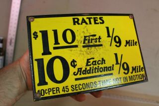 Cab Yellow Taxi Rates Fair Porcelain Metal Sign Gas Oil Service Travel Hotel 66
