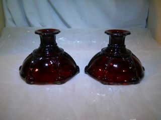 Vintage Anchor Hocking Oyster And Pearl Royal Ruby Red Candlestick Holders