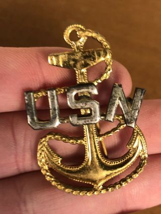 Vintage Usn U.  S.  Navy Anchor Sterling Pin Two Tone