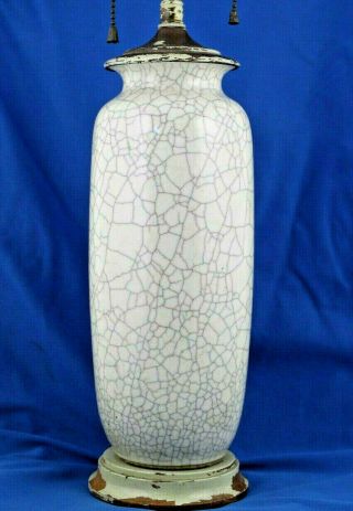 Fine Antique Chinese Porcelain White Grey Crackle Glazed Vase Lamp