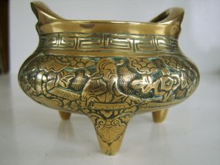 Detailed Cast Chinese Old Antique Bronze Censer Ting Seal Mark To Base