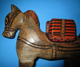 Vintage Wooden Hand Carved & Painted Donkey.  Mexico?