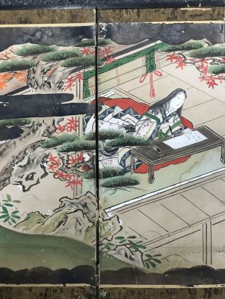 Japanese 6 - Panel Hand - Painted Screen,  Tale Of Genji,  Late Edo,  Early Meiji ?