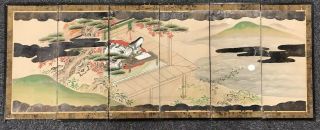 Japanese 6 - panel Hand - painted Screen,  Tale Of Genji,  Late Edo,  Early Meiji ? 2