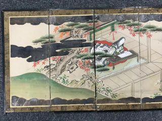 Japanese 6 - panel Hand - painted Screen,  Tale Of Genji,  Late Edo,  Early Meiji ? 3
