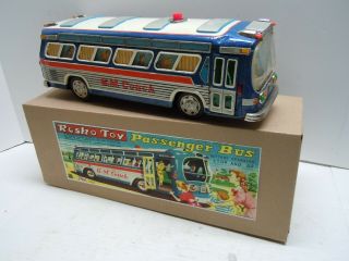 Lg Yonezawa/rosco Toys Battery Op 1958 Japan Tin Gm Coach Bus W/ Box.  Nres