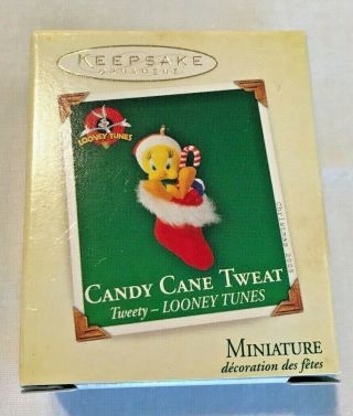 2005 Hallmark Miniature Ornament Candy Cane Tweat Tweety Bird Looney Tunes Mib