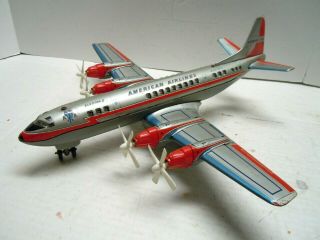Battery Op 1960 Japan Tin American Airlines Electra Ll Airplane.  Complete.