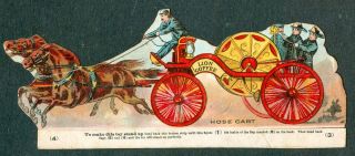 1890s Hose Cart Fire Engine Die Cut Paper Toy Lion Coffee K31 Truck Firefighter