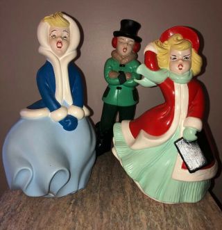 3 Vintage 1970’s Atlantic Mold Christmas Carolers Handpainted Ceramic Figures