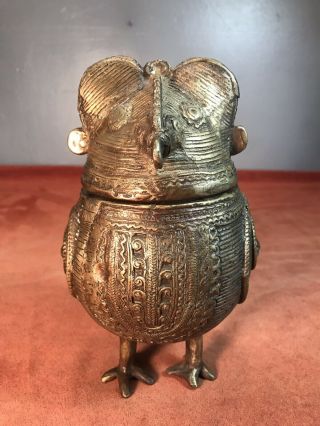 Vintage Dokra Dhokra Bronze Owl Figure Pot Statue Far East India China Asia 2