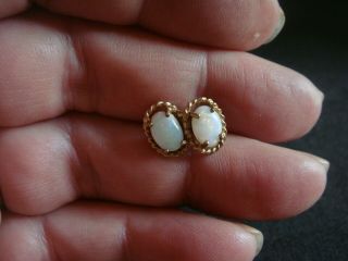 A Vintage Firey Natural Opal & Solid 9ct Gold Stud Earrings