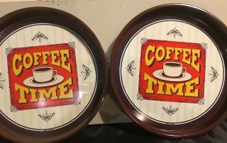 Coffee Time Metal Serving Tray Vintage Made In China Set Of 2