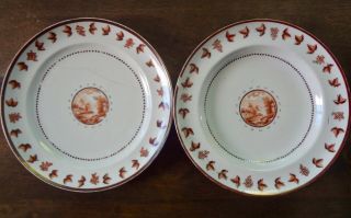 2 Antique Chinese Export Porcelain Plates For American Colonial Market 18th C.